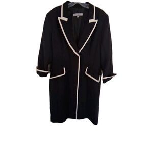 Anne Klein Women's Jacket Dress Black Contrast White Size 14  Zipper Front